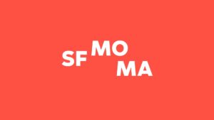 SFMOMA logo with white text on red background