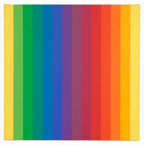 Square canvas composed of fourteen solid-colored vertical bands ranging the color spectrum
