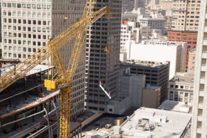 A crane during construction of the new SFMOMA extension