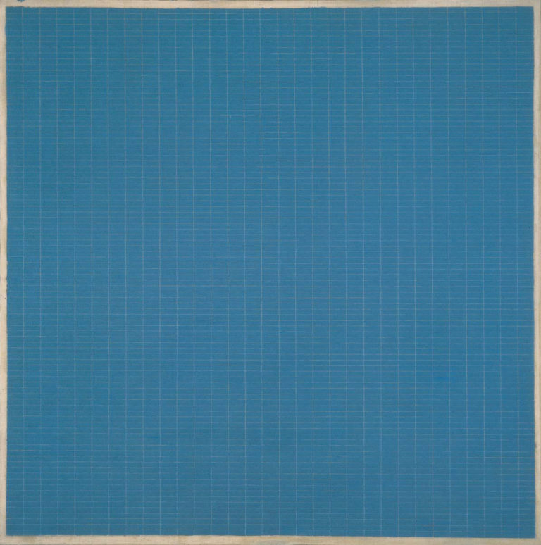 Square blue field covered with a grid of thin white lines