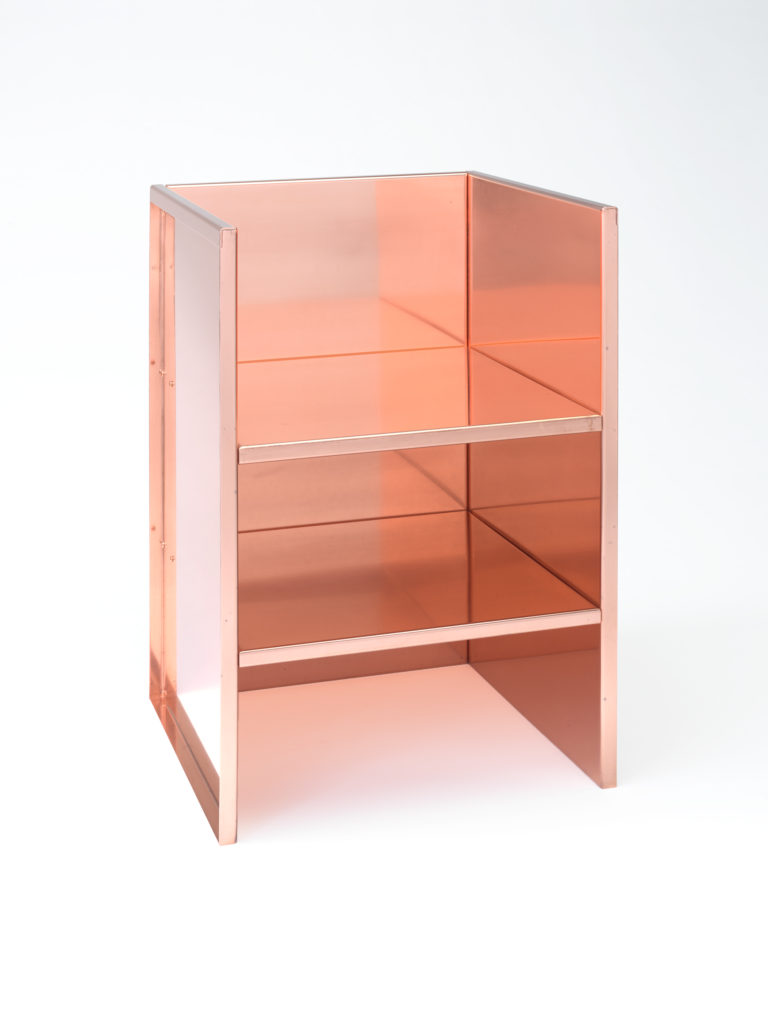 Three-sided vertical copper structure with two copper shelves