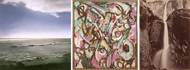 A combination of three artwork images, depicting selections that will be on view in the following exhibitions.