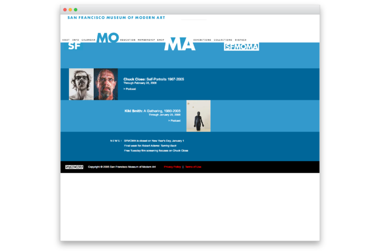 Screen of old sfmoma.org website