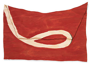 red fabric with white loop design 