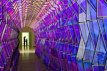 Eliasson, installation hallway lined with purple glass structures