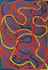 Marden, red yellow and blue abstract organic lines on purple background