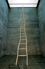 Puryear, perspectival shot of wooden ladder sculpture