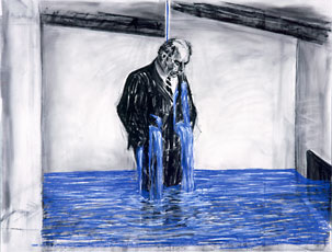 Kentridge, drawing of man standing in water