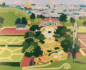 Kerry James Marshall, drawing of large grassy estate