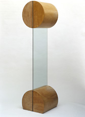 Christopher Wilmarth, two wooden cylinders connected by piece of glass