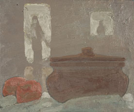 Jess, figurative painting of pot on table