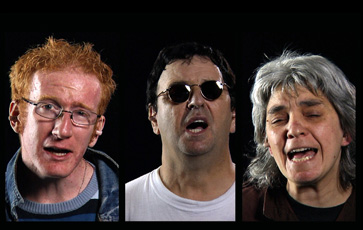 composite image of three people singing