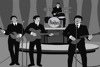 Kota Ezawa, black and white illustrated video still of the Beatles