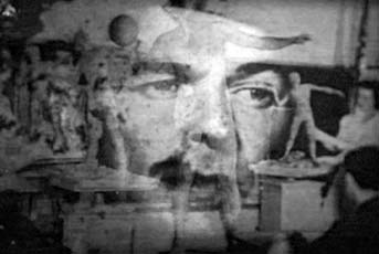 John Davis, overlayed images of man's face and statues