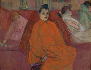 Toulouse-Lautrec, woman in red dress in the salon