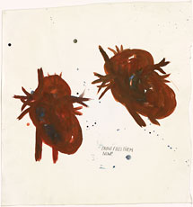 Pettibon painting with two hearts 