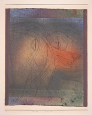 Paul Klee, ink drawing of tigers on multicolored watercolor background