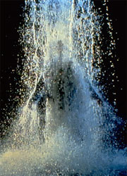 Bill Viola water splashing video and sound installation