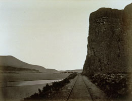Carleton Watkins, photographic print train track and cliff