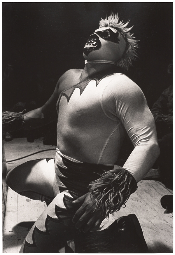 black and white image of mexican wrestler