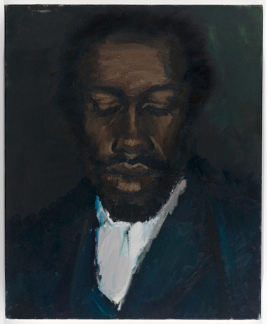 Lynette Yiadom-Boakye, painted portrait of man looking down 