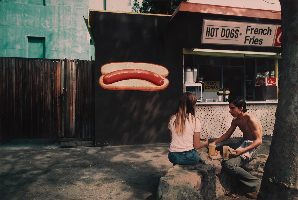 A color photograph depicts two young people sitting in front of a hot dog stand, Lesson Plan