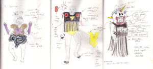 Naomi Rincón Gallardo’s costume sketches for The Formaldehyde Trip