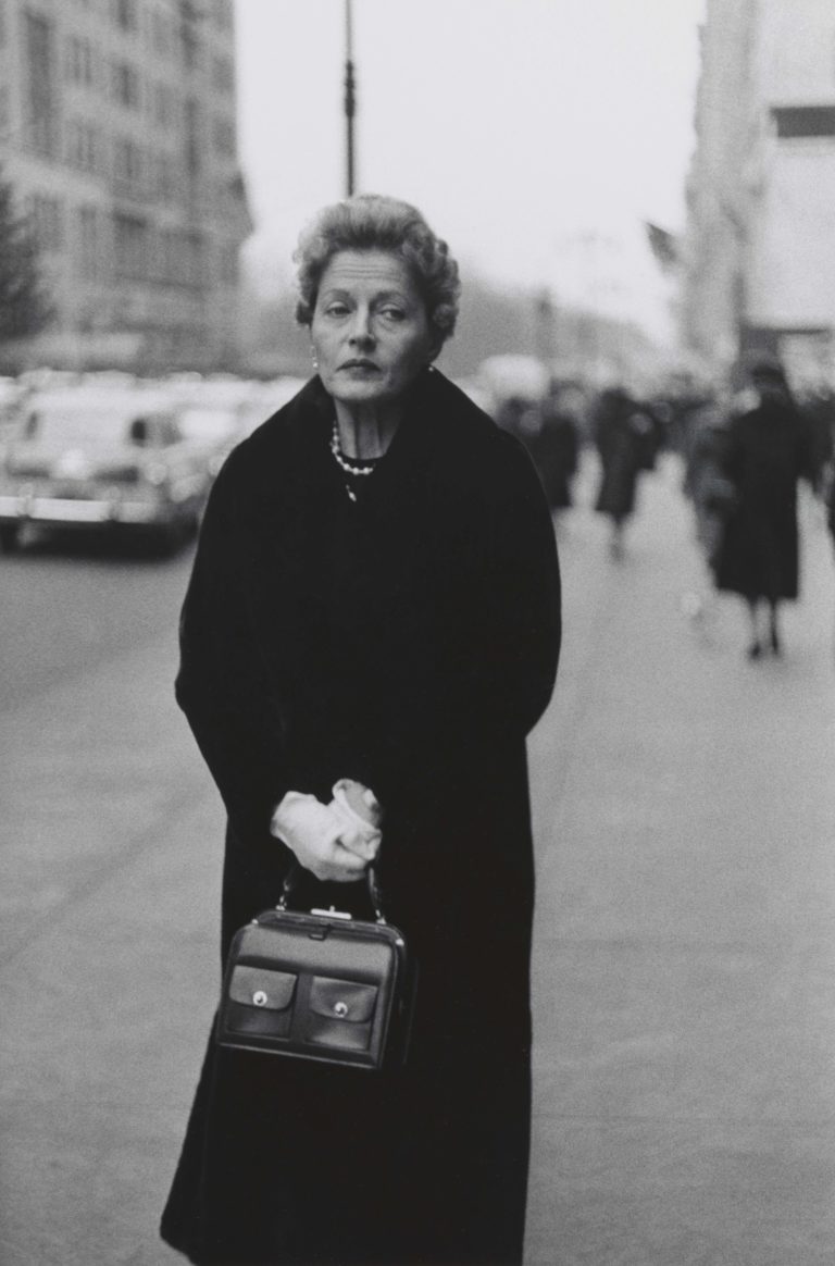 Artwork image, Diane Arbus, Woman with white gloves and a pocket book