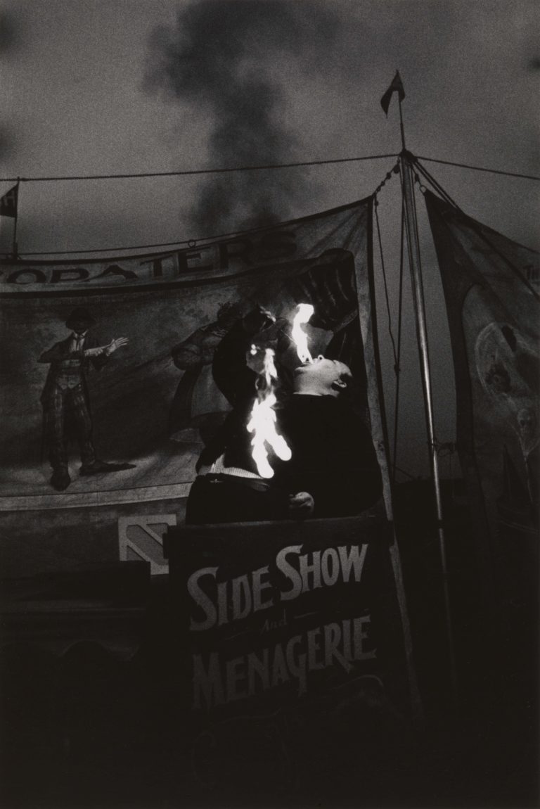 Artwork image, Diane Arbus, Fire Eater at a carnival