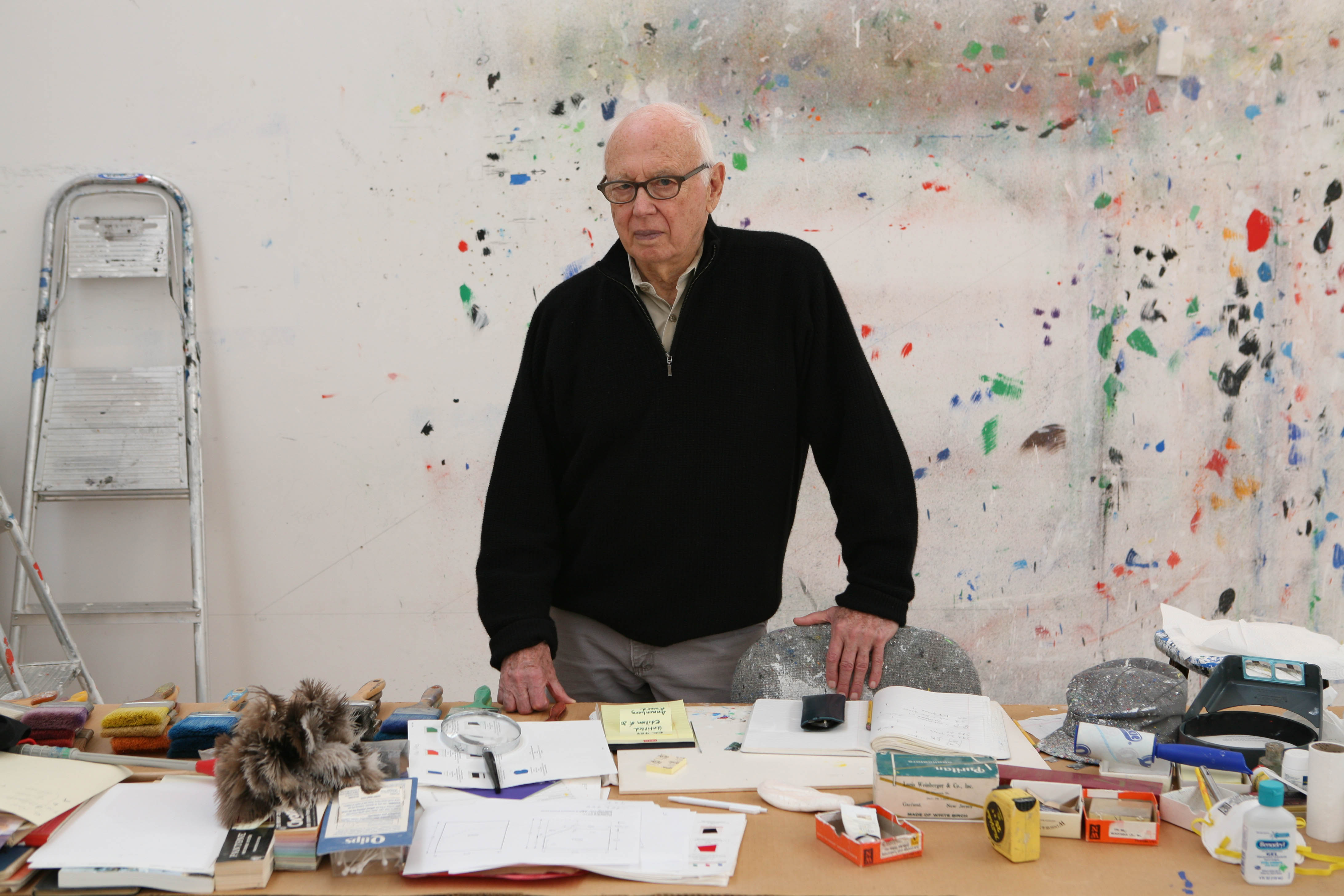 Artist Ellsworth Kelly in his studio
