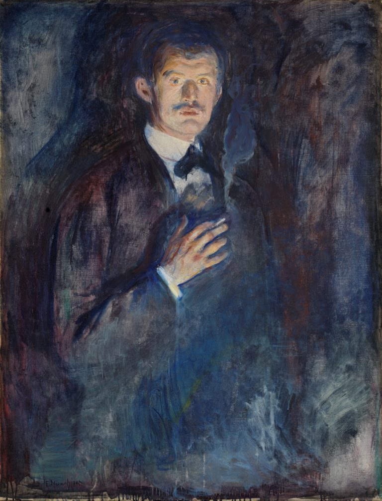 Artwork image, Edvard Munch, Selvportrett med sigarett (Self-Portrait with Cigarette)