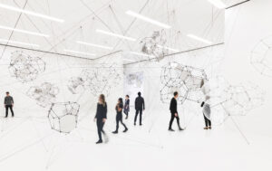 Exhibition installation view, ​Tomás Saraceno: Stillness in Motion—Cloud Cities​, 2017