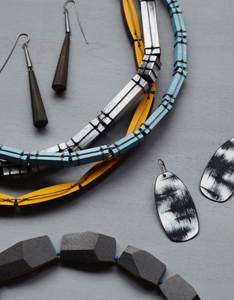 Jewelry made of painted wood by designer Julia Turner