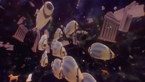 3D fish, charismatic macro fauna, and roman columns float in space