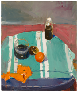 An abstracted painting depicting an orange peel on a blue background, Diebenkorn