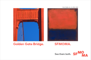 An advertisement with the Golden Gate Bridge next to a Mark Rothko painting