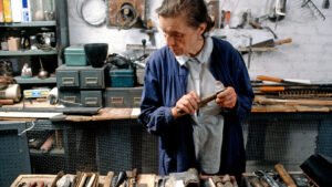 Artist Louise Bourgeois in the studio