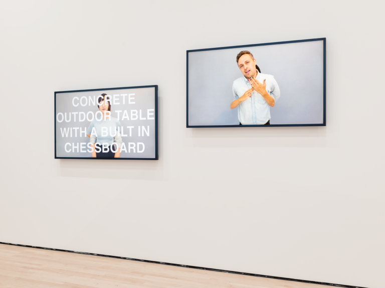 Two video screens in a white gallery, Kim/Mader, Soundtracks