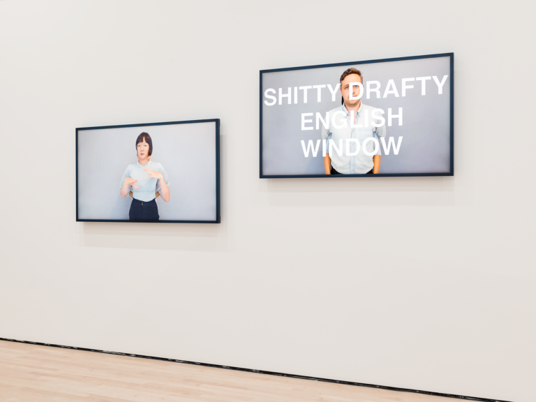 Two video screens in a white gallery, Kim/Mader, Soundtracks
