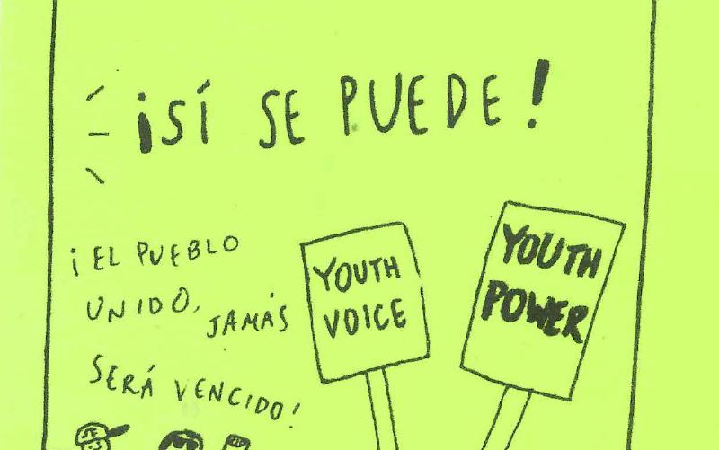 Bright green leaflet with the words "Si se puede"