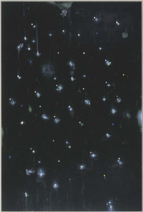 Ross Bleckner painting of dark sky with stars