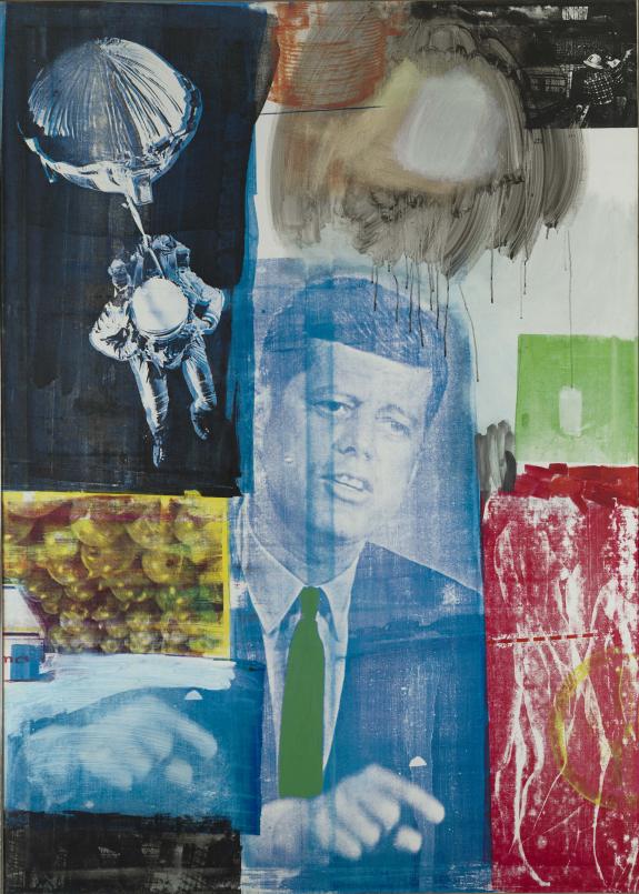 Rauschenberg screenprint/painting collage showing JFK
