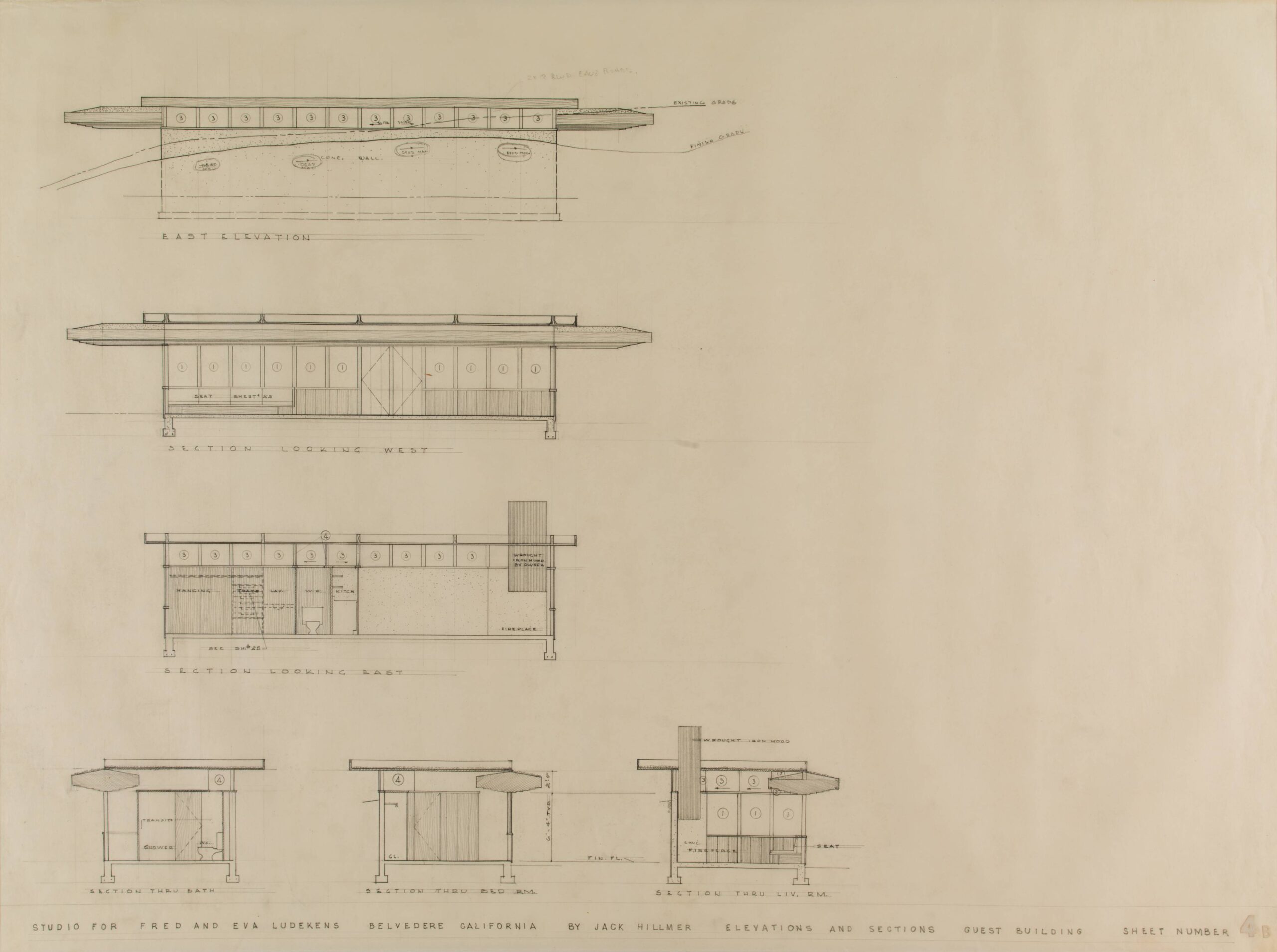 Jack Hillmer, Drawing for Ludekens House, Belvedere, California, 1948 ...