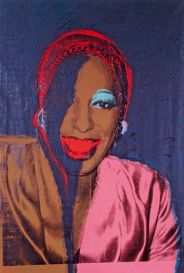 A portrait of Wlhelmina Ross in shades of brown, pink, red and aqua