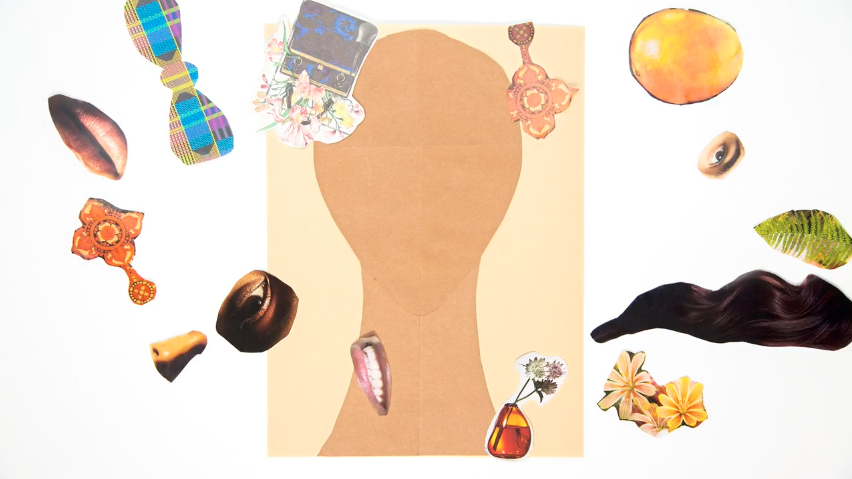 Still image showing paper cutouts from a video of an art activity inspired by Frida Kahlo's art.