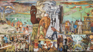 Detail view of Diego Rivera's mural Pan American Unity.