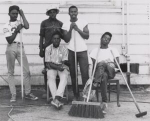 Clean-Up Next Door, West Oakland, CA [Group of Five Young Men Posing with Brooms]